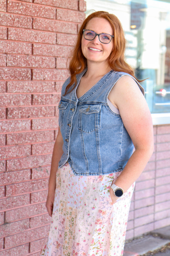 Denim Vest in Medium Wash Vest Mikarose- Tilden Co.