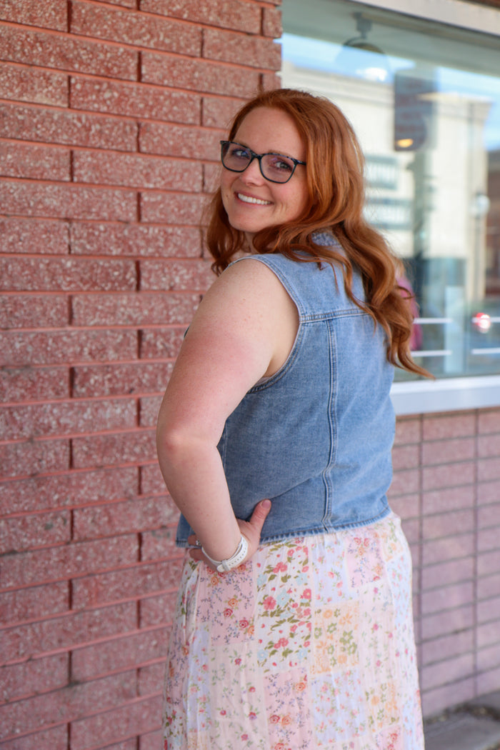Denim Vest in Medium Wash Vest Mikarose- Tilden Co.