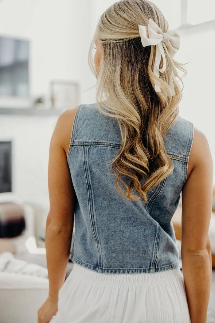 Denim Vest in Medium Wash Vest Mikarose- Tilden Co.