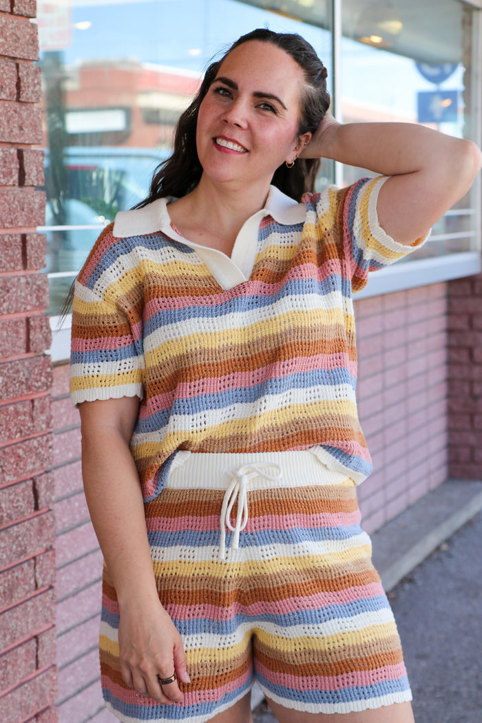 Desert Bloom Stripe Sweater Shorts Shorts in february- Tilden Co.