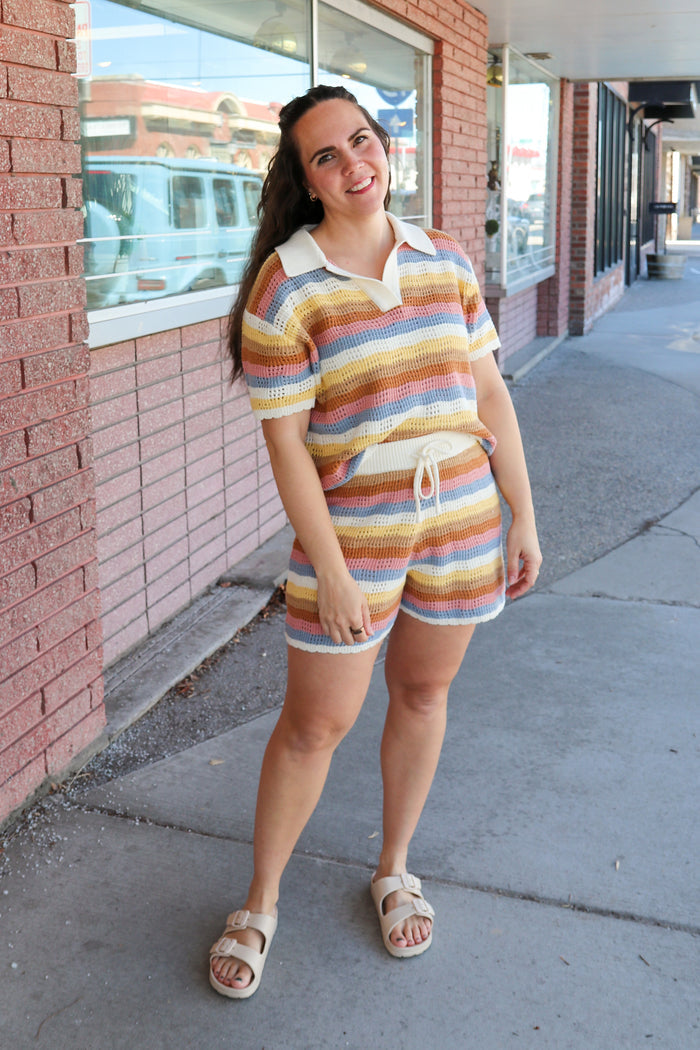 Desert Bloom Stripe Sweater Shorts Shorts in february- Tilden Co.
