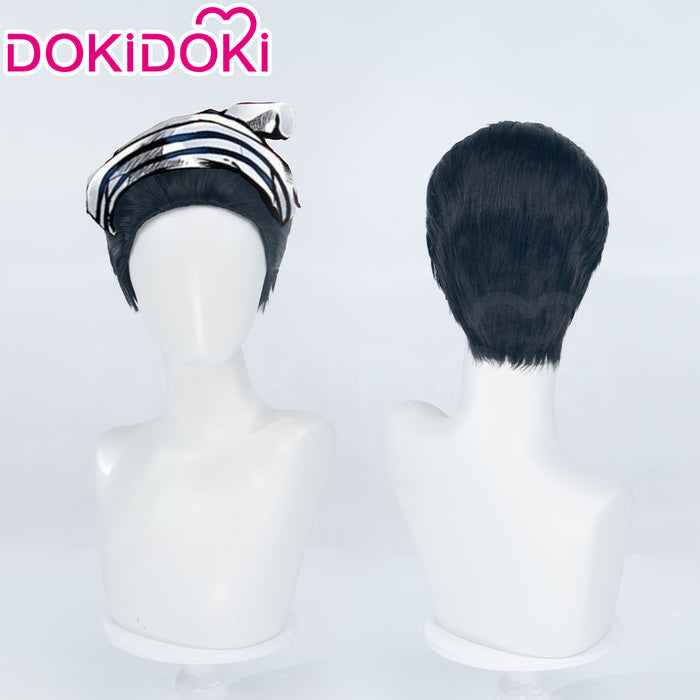 DokiDoki Anime Cosplay Wig Short Straight Black Hair Brushed-Back