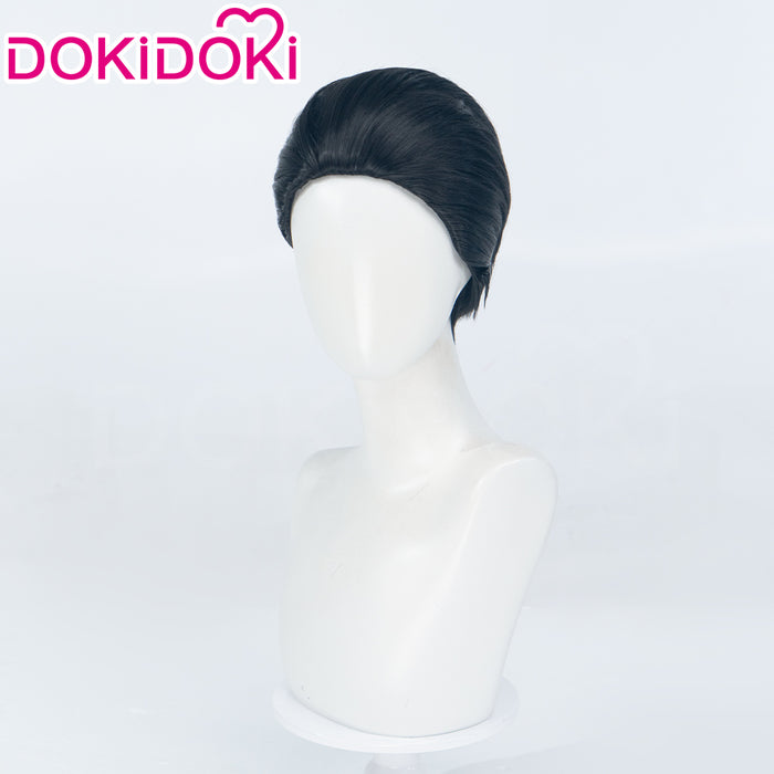 DokiDoki Anime Cosplay Wig Short Straight Black Hair Brushed-Back