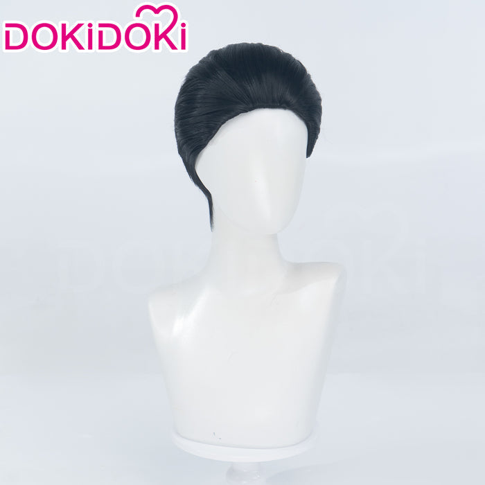 DokiDoki Anime Cosplay Wig Short Straight Black Hair Brushed-Back