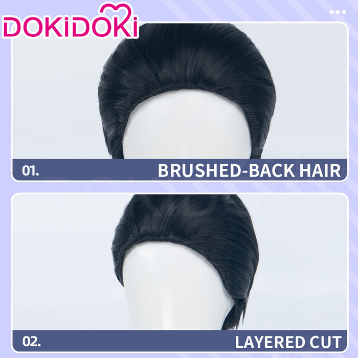 DokiDoki Anime Cosplay Wig Short Straight Black Hair Brushed-Back