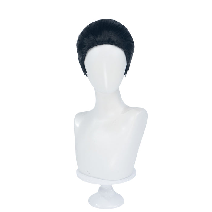 DokiDoki Anime Cosplay Wig Short Straight Black Hair Brushed-Back