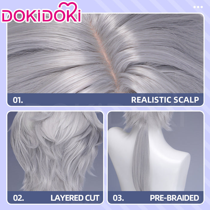 DokiDoki Game Arknights: Endfield Cosplay Ardashir Wig Short Silver Hair Pre Braided