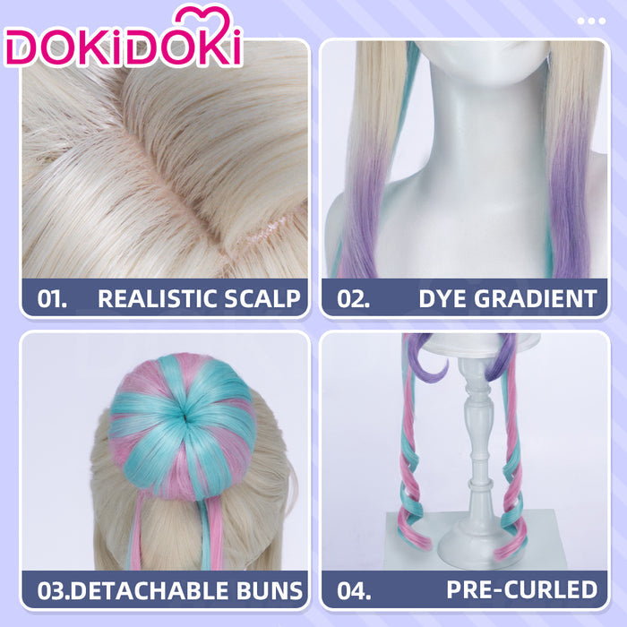 DokiDoki Game NEEDY GIRL OVERDOSE Cosplay Prince KAngel Wig Long Curly Blonde Purple Pink BlueGradient Hair Needy Streamer Overload