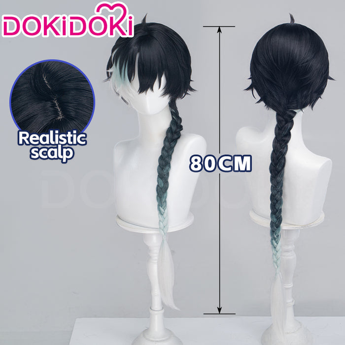 DokiDoki Game Wuthering Waves Cosplay Jingran Wig Long Straight Black Green White Gradient Hair Jing Ran