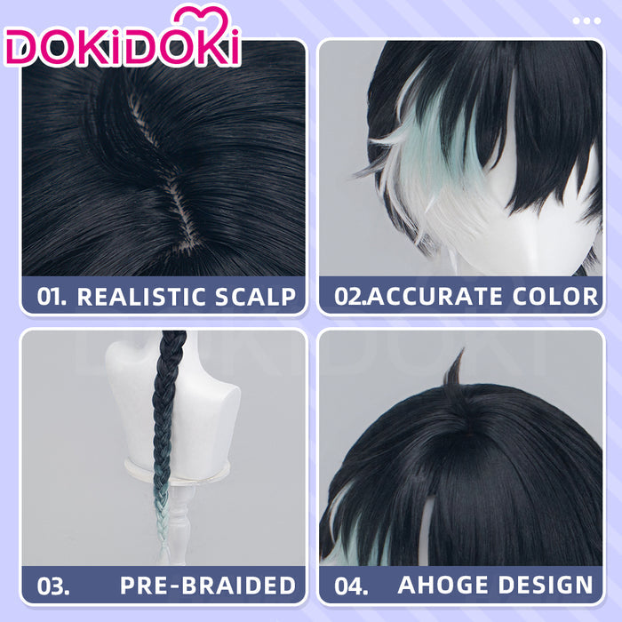 DokiDoki Game Wuthering Waves Cosplay Jingran Wig Long Straight Black Green White Gradient Hair Jing Ran