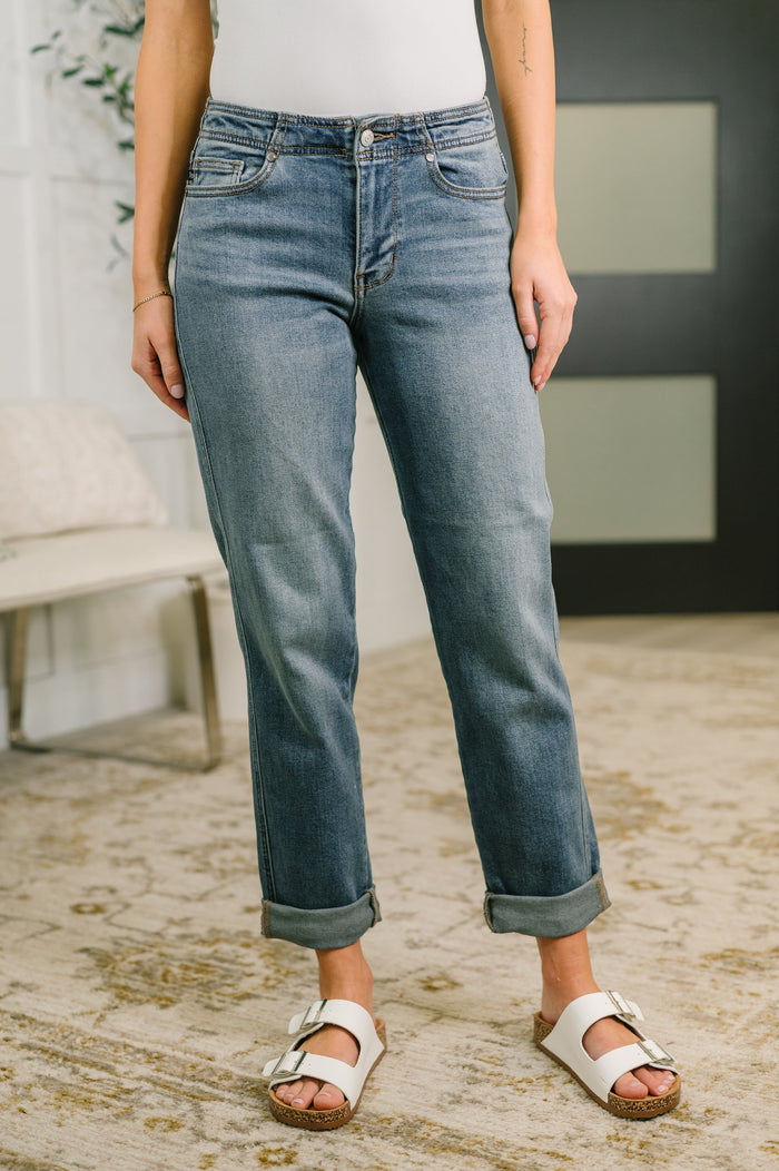 Doris Mid Rise Boyfriend with Adjustable Back Tab + Hollywood WB Jeans Ave Shops- Tilden Co.