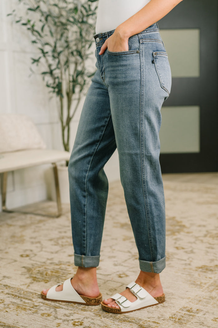 Doris Mid Rise Boyfriend with Adjustable Back Tab + Hollywood WB Jeans Ave Shops- Tilden Co.