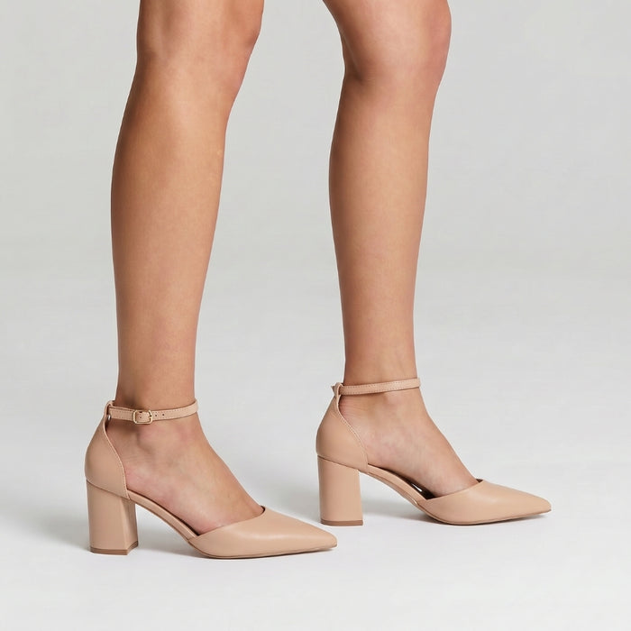 Eli Closed Toe Block Heels - Nude