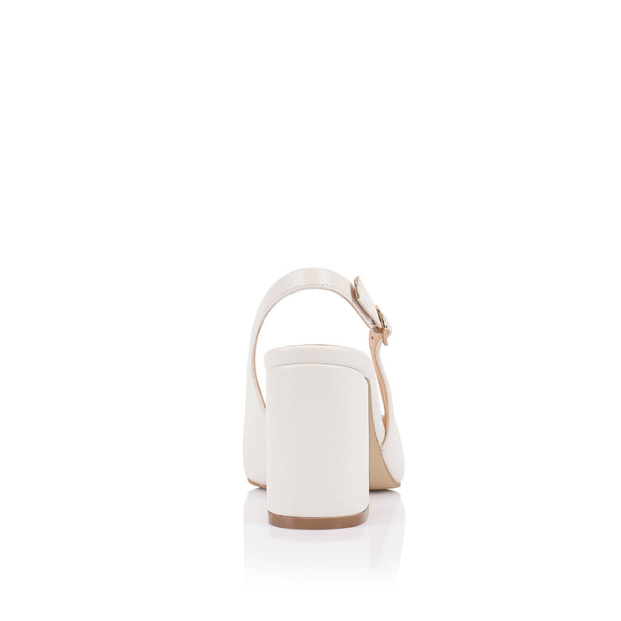 Women's vegan leather block heel slingback with pointed toe in chalk white