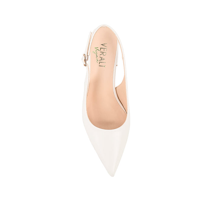 Women's vegan leather block heel slingback with pointed toe in chalk white