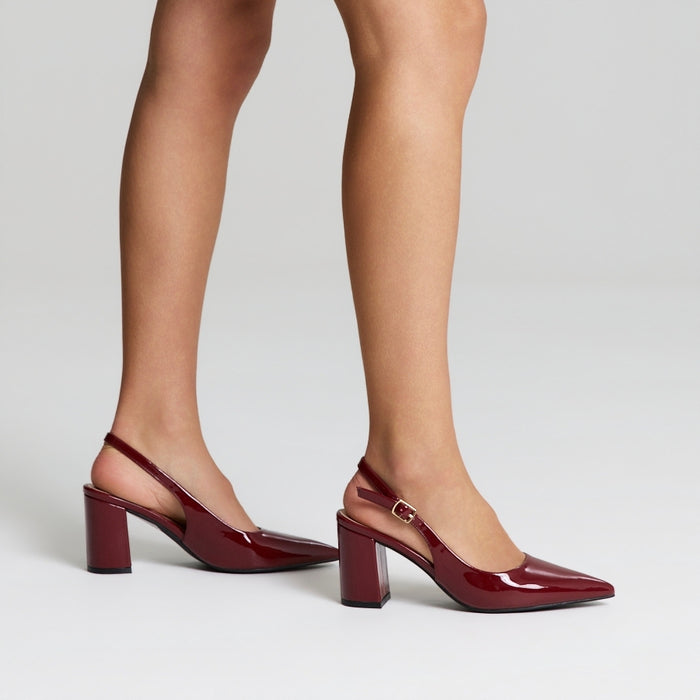 Elio Slingback Block Heels - Wine Patent
