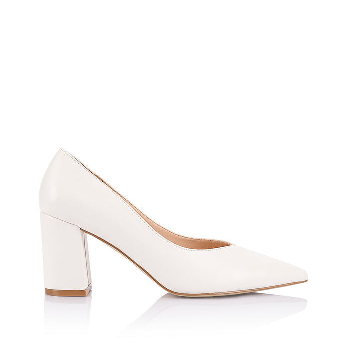 Women's white vegan block heel with pointed toe