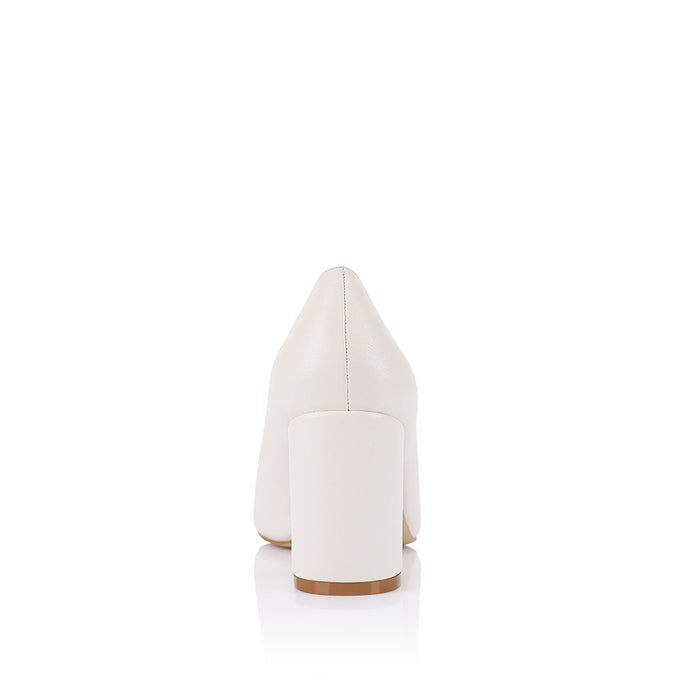 Women's white vegan block heel with pointed toe