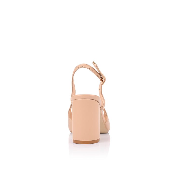 Women's nude vegan leather block heel pointed toe slingback