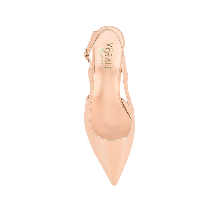 Women's nude vegan leather block heel pointed toe slingback