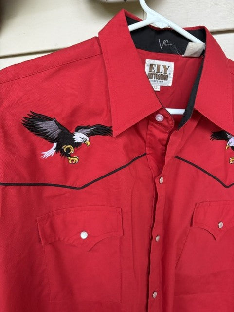 Ely Cattlemen Red Eagle Stitched Short Sleeve Pearl Snap