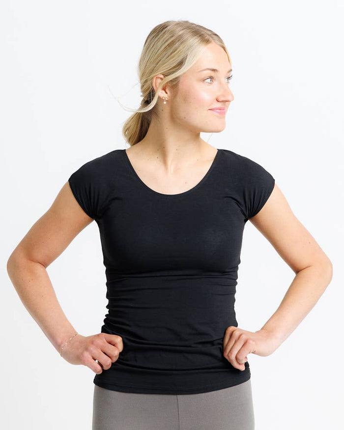 Essential Basic Layering Short Sleeve Scoop Neck Tee Black / XXS Black XXS Layering Top Downeast- Tilden Co.