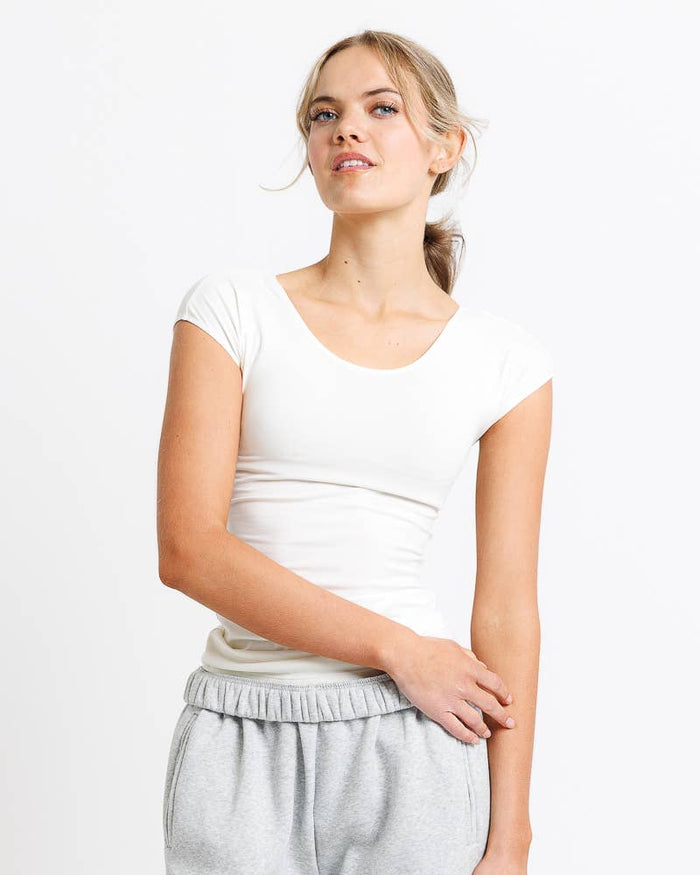 Essential Basic Layering Short Sleeve Scoop Neck Tee White / XXS White XXS Layering Top Downeast- Tilden Co.