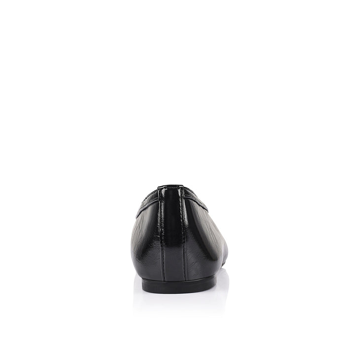 Black crinkle flat with square toe shape and v high vamp
