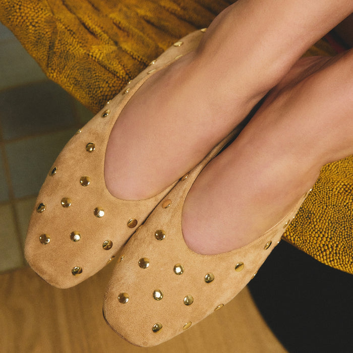 Euri Studded Ballet Flats - Sand Beige Micro