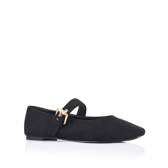 Microfibre texture Mary-Jane ballet flat with gold buckle