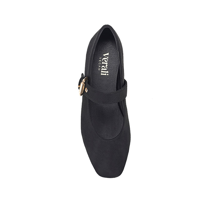 Microfibre texture Mary-Jane ballet flat with gold buckle