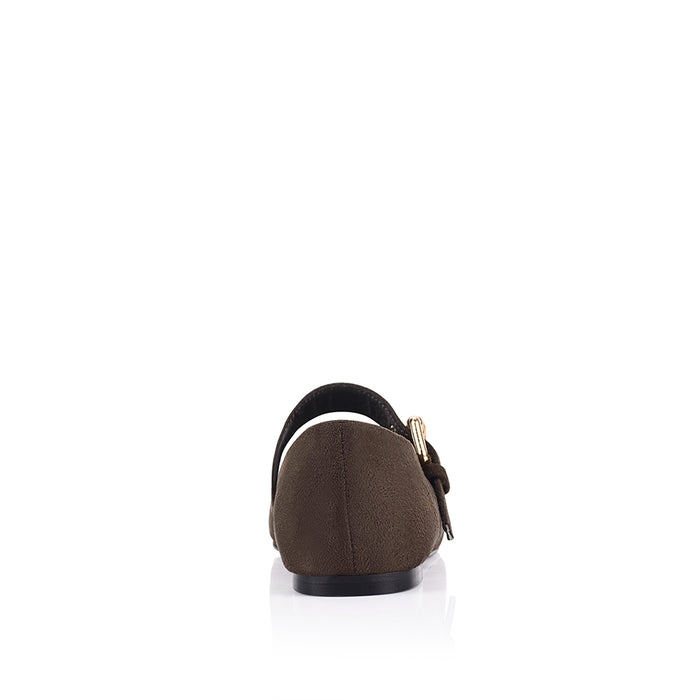 Microfibre texture Mary-Jane ballet flat with gold buckle