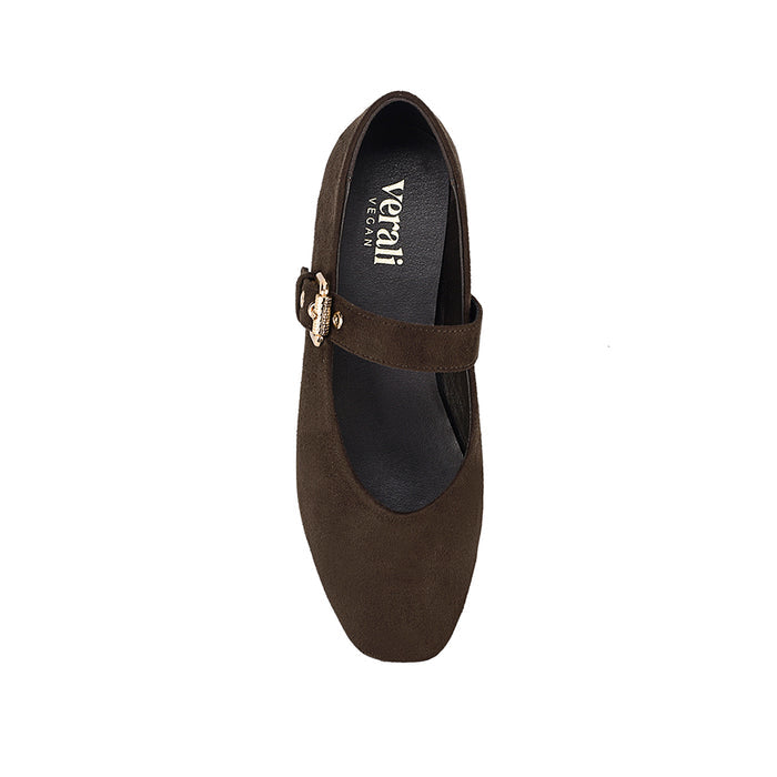 Microfibre texture Mary-Jane ballet flat with gold buckle