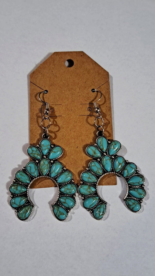 Faux Turquoise Squash Blossom Earrings