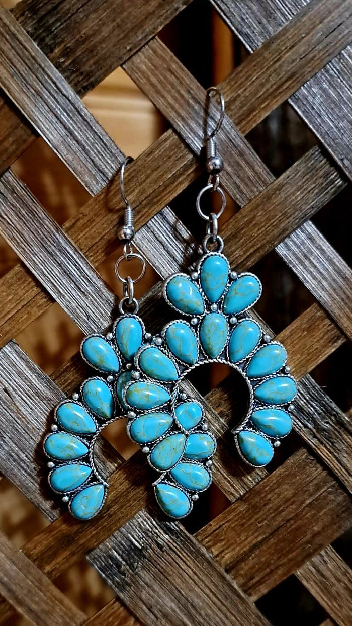 Faux Turquoise Squash Blossom Earrings