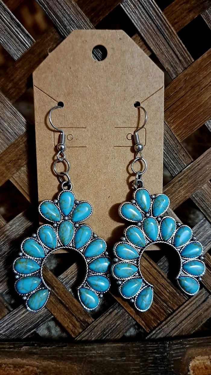 Faux Turquoise Squash Blossom Earrings