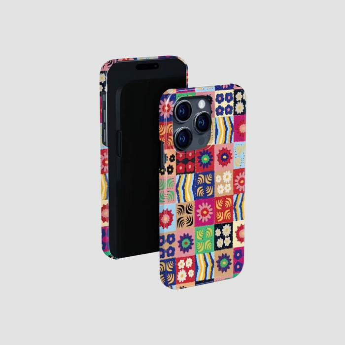 Front view of Floral Patchwork Case. Features a charming botanical collage on soft-touch premium silicone.