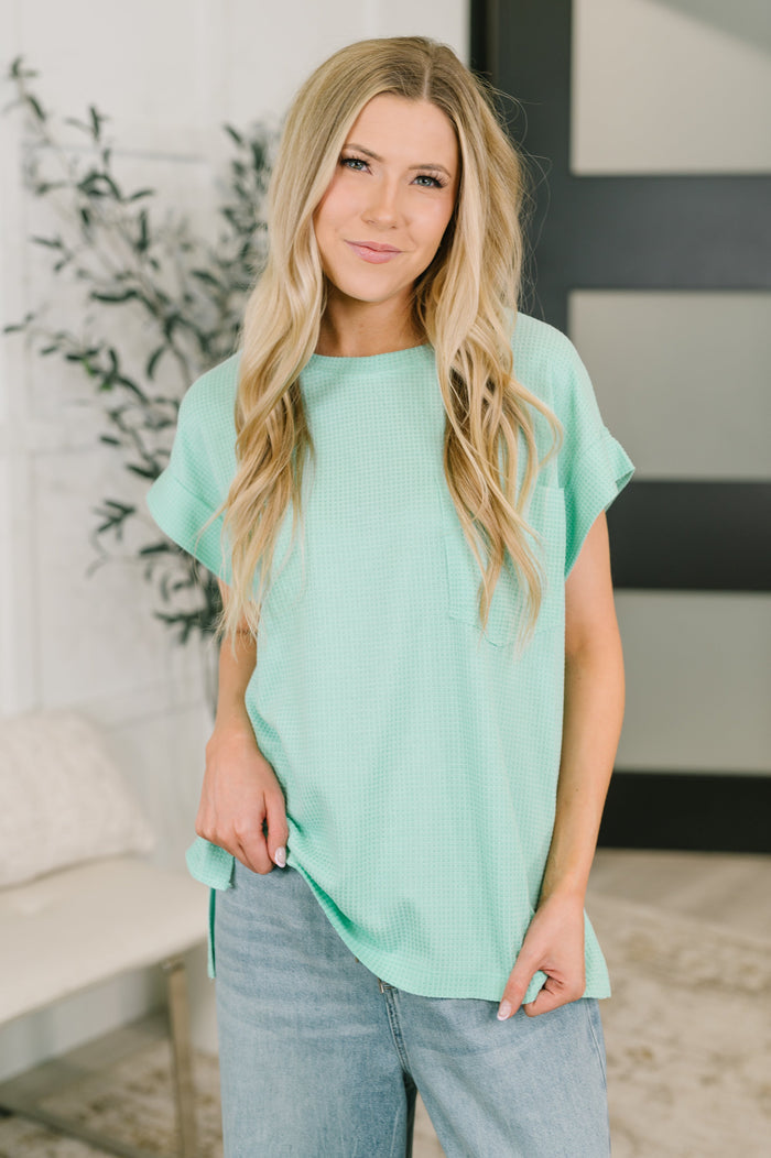Foundation First Waffle Knit Relaxed Tee in Mint Womens Ave Shops- Tilden Co.