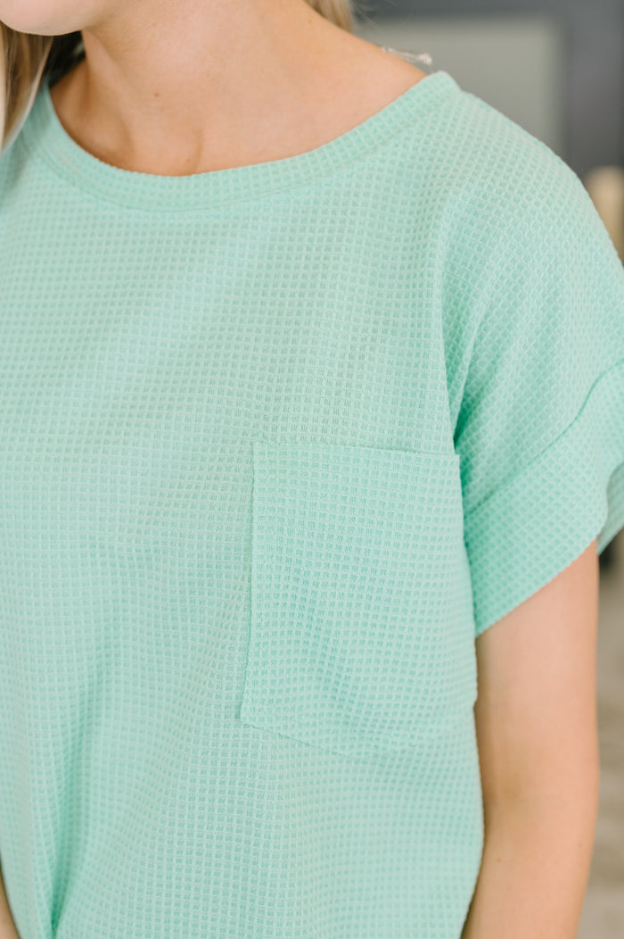 Foundation First Waffle Knit Relaxed Tee in Mint Womens Ave Shops- Tilden Co.