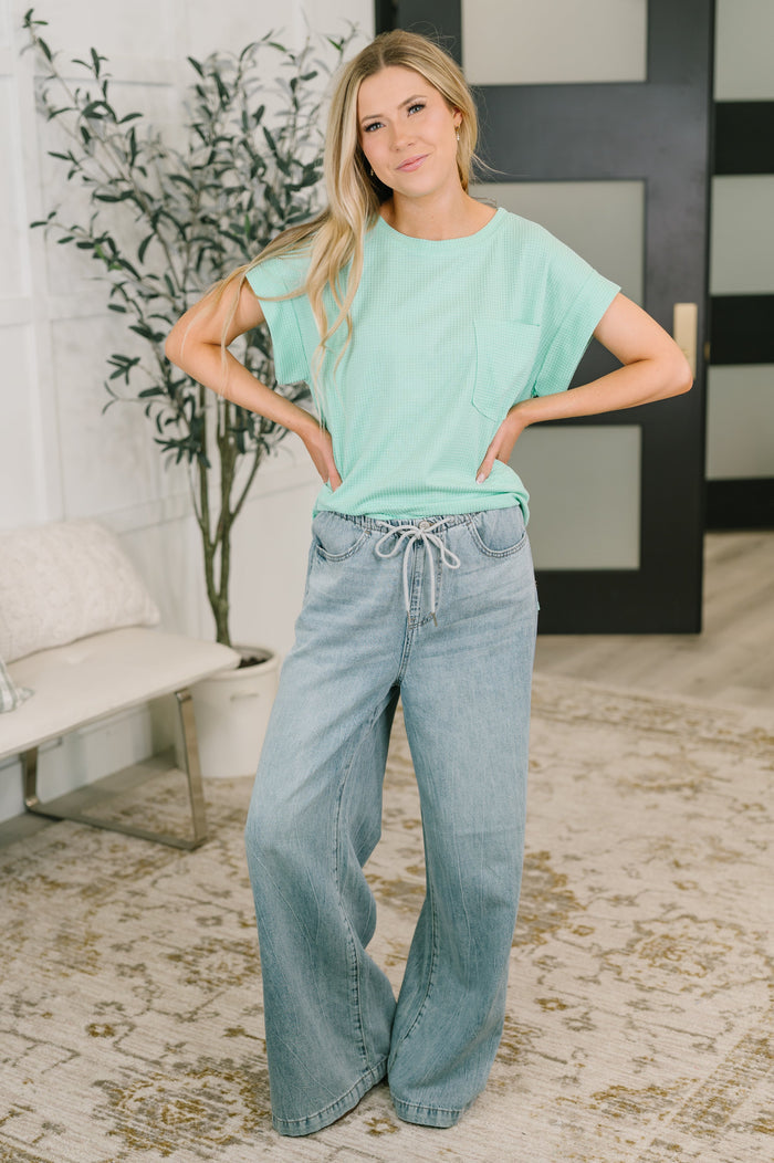 Foundation First Waffle Knit Relaxed Tee in Mint Womens Ave Shops- Tilden Co.