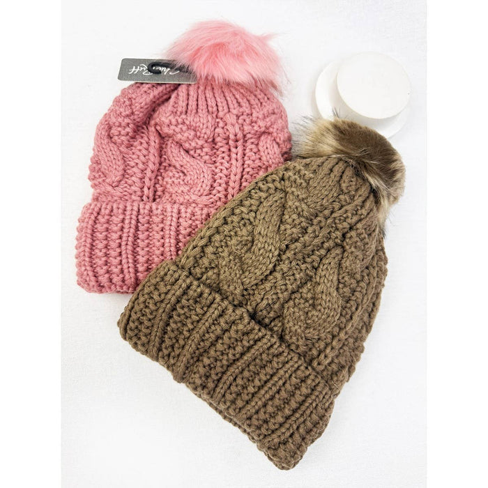 Fur Lined Pompom Crochet Beanies ONE(6) / MIX COLOR ONE(6) MIX COLOR Love and Repeat- Tilden Co.