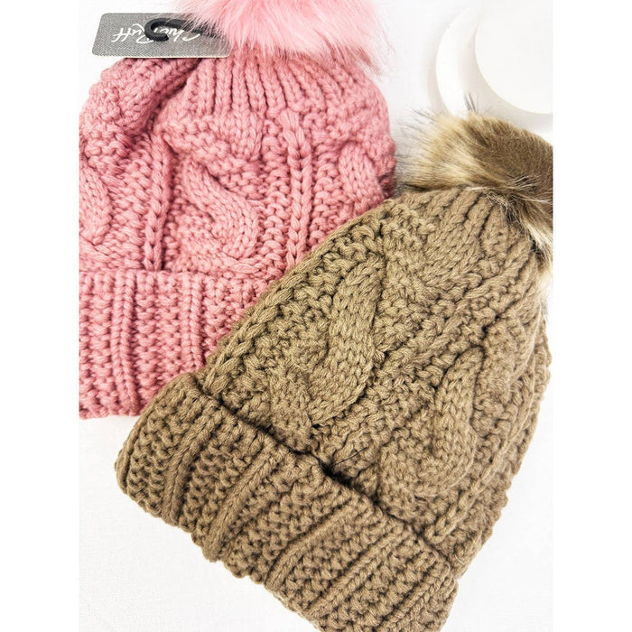 Fur Lined Pompom Crochet Beanies Love and Repeat- Tilden Co.