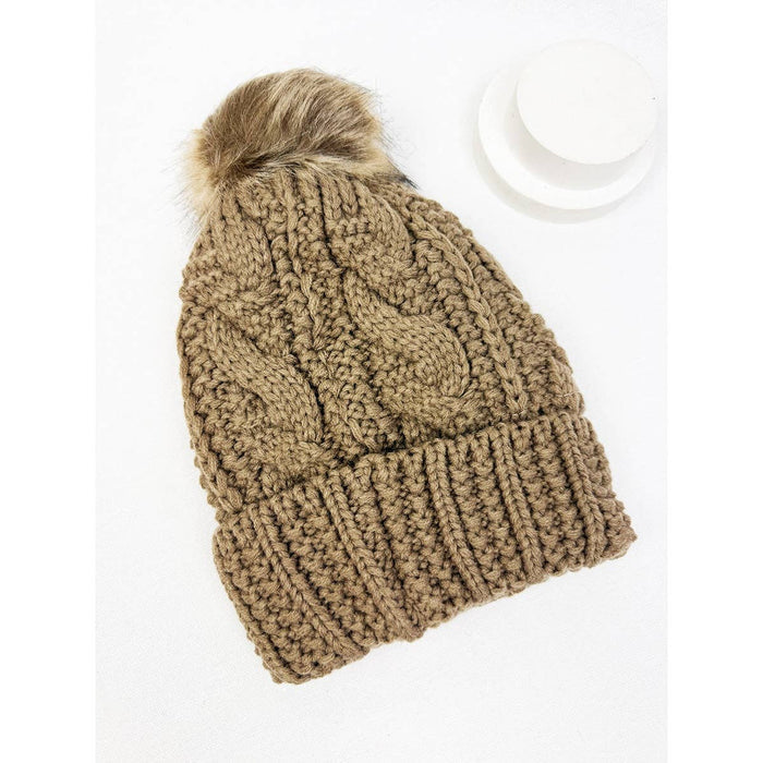 Fur Lined Pompom Crochet Beanies Love and Repeat- Tilden Co.