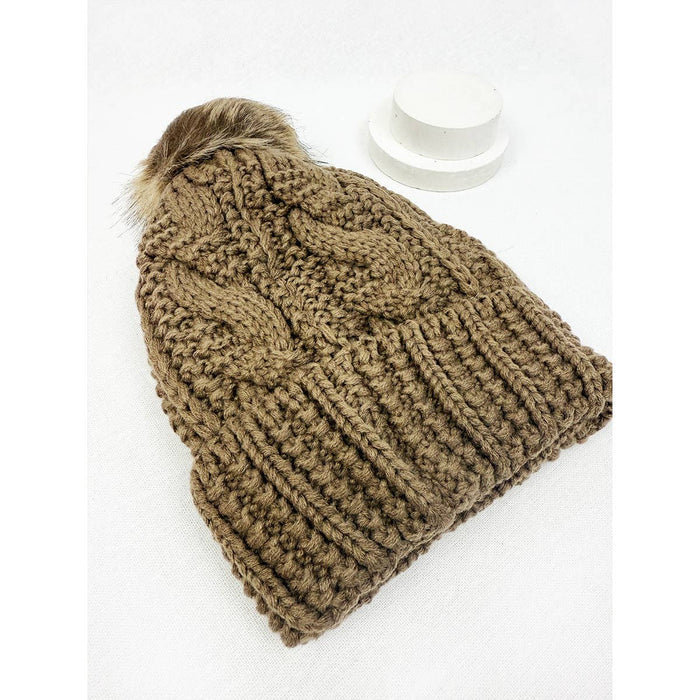 Fur Lined Pompom Crochet Beanies Love and Repeat- Tilden Co.
