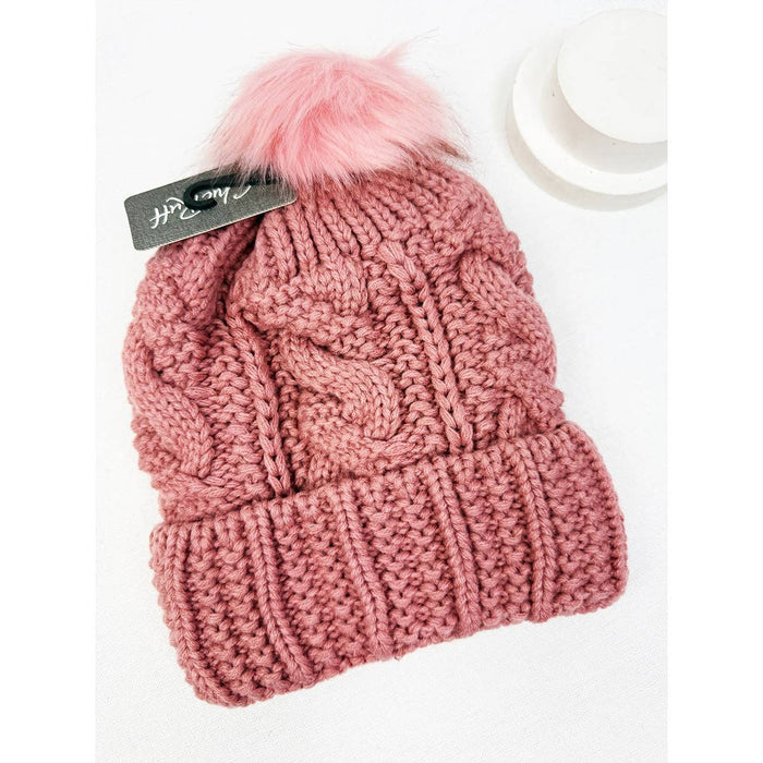 Fur Lined Pompom Crochet Beanies Love and Repeat- Tilden Co.