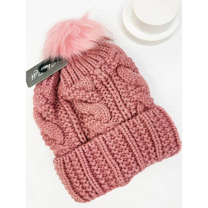 Fur Lined Pompom Crochet Beanies Love and Repeat- Tilden Co.