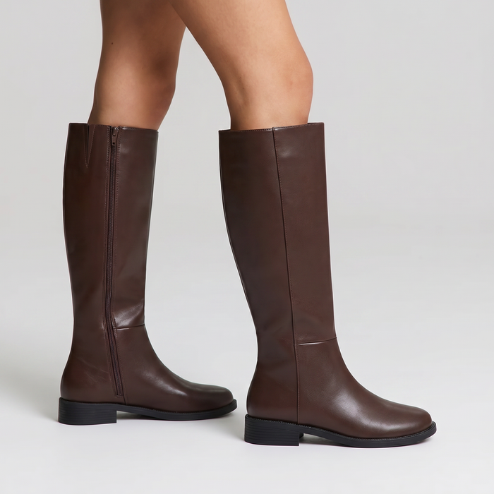 Gabe Flat Knee High Boots - Chocolate Brown
