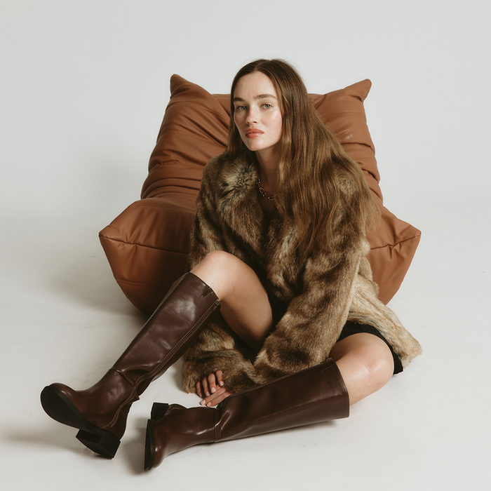 Gabe Flat Knee High Boots - Chocolate Brown