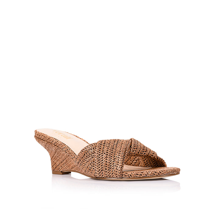 Gabriella Mule Wedges - Tan Raffia