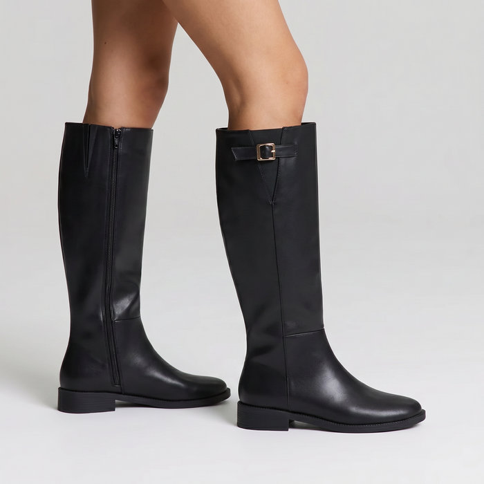 Garfield Flat Knee High Boots - Black